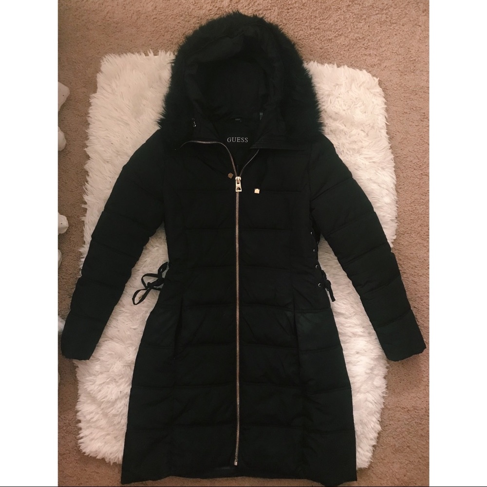 GUESS Black Long Puffer Jacket